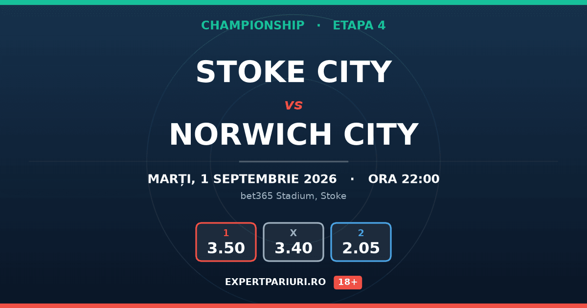 Stoke City vs Norwich City: analiză, cote și probabilități (01.09.2026)
