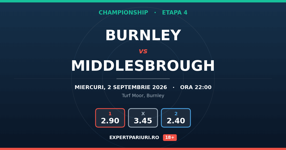 Burnley vs Middlesbrough: analiză, cote și probabilități (02.09.2026)