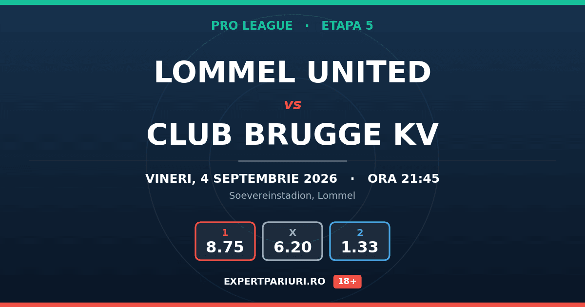 Lommel United vs Club Brugge KV: analiză, cote și probabilități (04.09.2026)