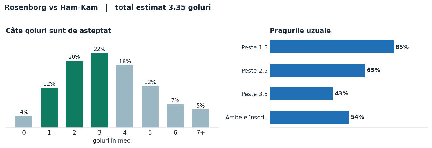 Rosenborg vs Ham-Kam: distribuția numărului de goluri și pragurile peste sub