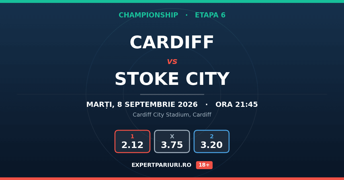 Cardiff vs Stoke City: analiză, cote și probabilități (08.09.2026)