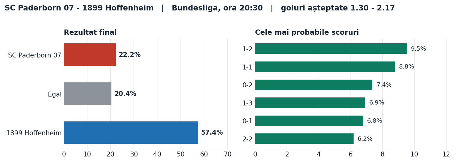 SC Paderborn 07 vs 1899 Hoffenheim: probabilități pe rezultat și scorurile cele mai probabile