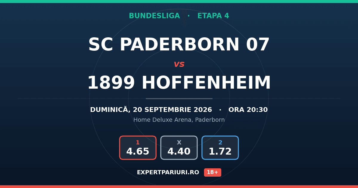 SC Paderborn 07 vs 1899 Hoffenheim: analiză, cote și probabilități (20.09.2026)