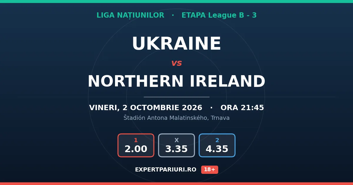Ukraine vs Northern Ireland: analiză, cote și probabilități (02.10.2026)